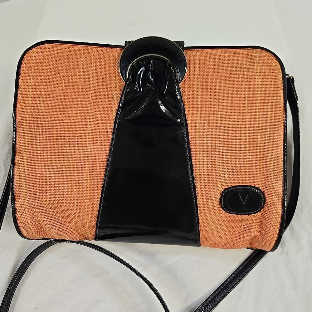 VALENTINO Garavani Vintage Pink Black Canvas Patent Leather Shoulder Bag - Picture 2 of 15